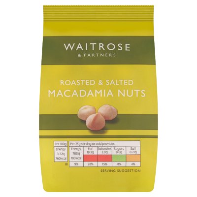 Waitrose roasted salted macadamias 100g, UK version