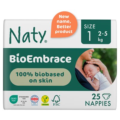 Naty BioEmbrace nappies size 1, 25 pack (British brand)