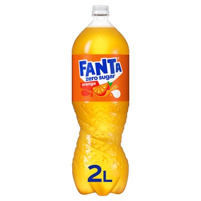 Fanta Orange Zero low calorie soft drink 2L bottle, imported from the UK
