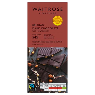 Waitrose Belgian dark chocolate with hazelnuts 180g, UK version