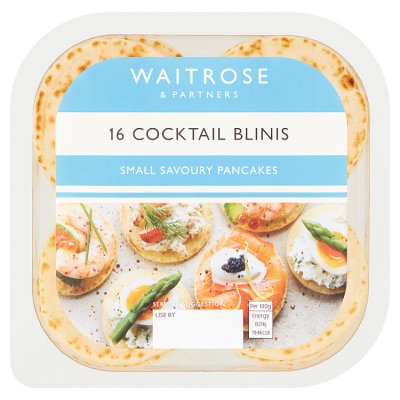 Waitrose cocktail blinis 16 pack 162g (British brand)