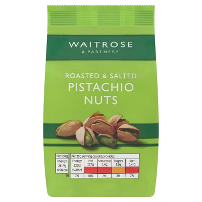 Waitrose roasted salted pistachios 100g, imported from the UK