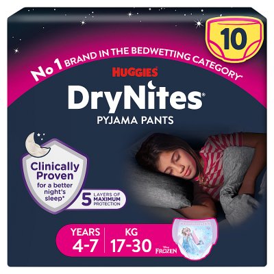Huggies DryNites pyjama pants girl 4-7 years 10 pack (British brand)