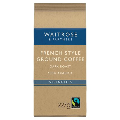 Waitrose Fairtrade French Style ground coffee 227g, imported from the UK
