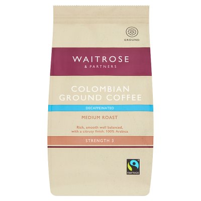 Waitrose Colombian decaf ground coffee 227g, UK version