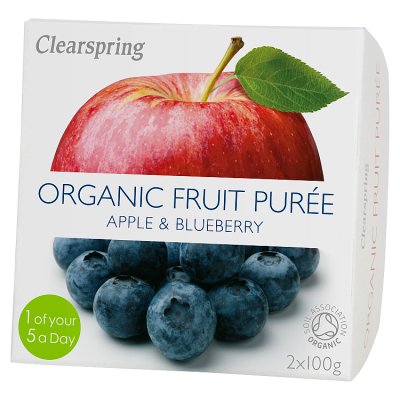 Clearspring organic apple blueberry purée 2x100g, imported from the UK