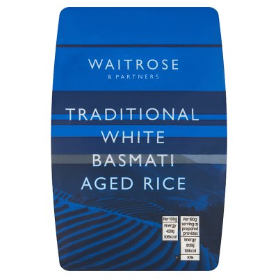 Waitrose traditional white basmati aged rice 500g, imported from the UK