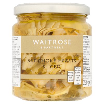 Waitrose sliced artichoke hearts in oil 280g, imported from the UK