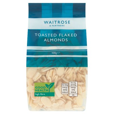 Waitrose toasted flaked almonds 100g, imported from the UK
