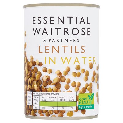 Waitrose Essential lentils in water 400g can, imported from the UK