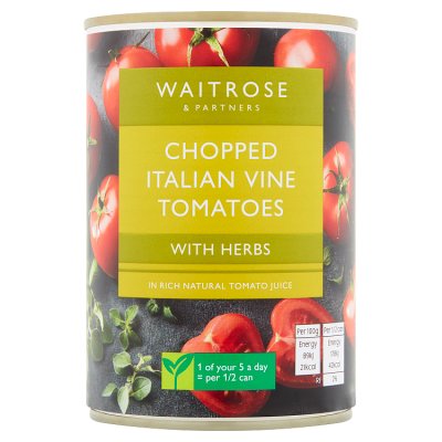 Waitrose chopped tomatoes with herbs 400g, imported from the UK