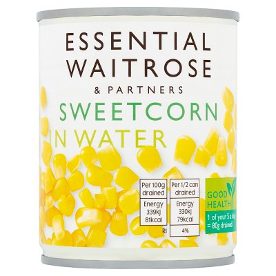 Waitrose Essential Sweetcorn in water 195g (British brand)
