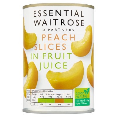 Waitrose Essential peach slices in grape juice 410g - British product