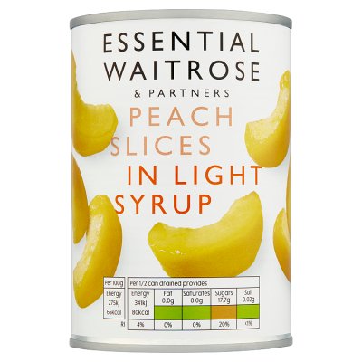 Essential peach slices in light syrup 410g, UK version