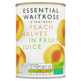 Waitrose Essential peach halves in fruit juice 410g, UK version