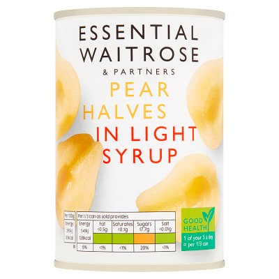 Waitrose pear halves in light syrup 410g - British product