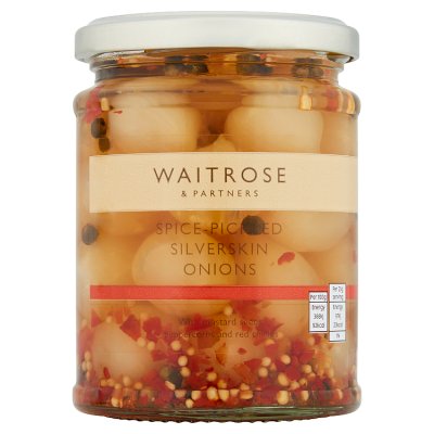 Waitrose spiced pickled silverskin onions 295g (British brand)