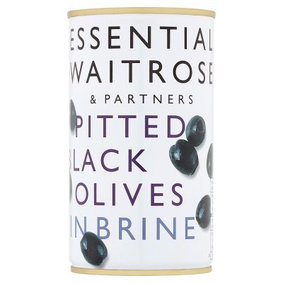 Waitrose Essential pitted black olives 350g - British product