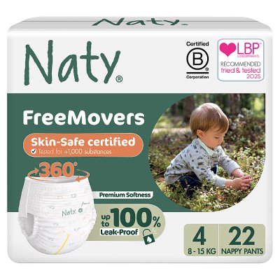 Naty FreeMovers nappy pants size 4 (8-15kg) 22 pack, (British brand)