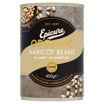 Epicure organic haricot beans 400g, imported from the UK