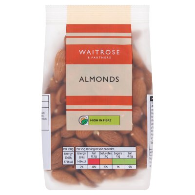 Waitrose whole almonds 150g pack, imported from the UK