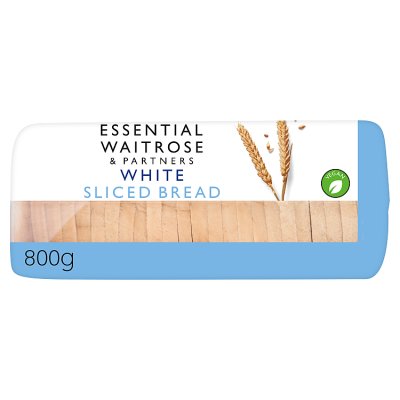 Waitrose Essential white medium sliced bread 800g, imported from the UK