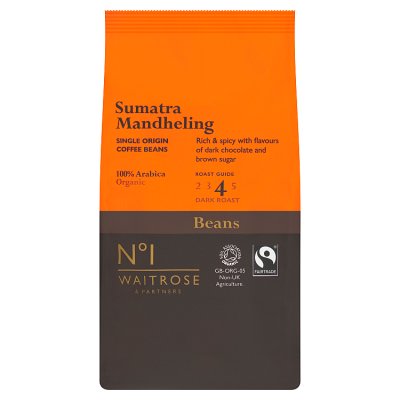 Waitrose Sumatra Mandheling coffee beans 227g - British product