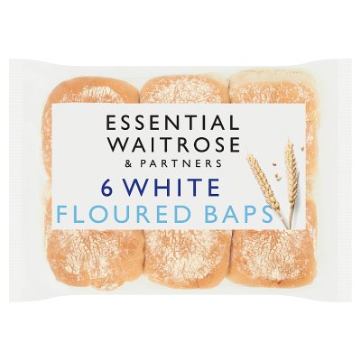 Waitrose Essential white floured baps 6 pack (British brand)