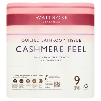 Waitrose Cashmere bathroom tissue Chamomile 9 x 170 sheets, UK version