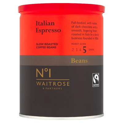 Waitrose No.1 Italian espresso coffee beans 250g (British brand)