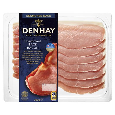 Denhay dry cured back bacon unsmoked 200g (British brand)