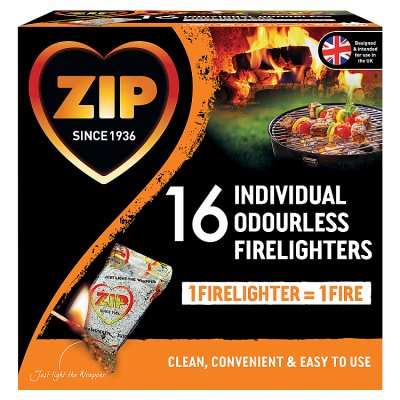 Zip Wrapped firelighters 16s, imported from the UK