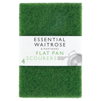 Waitrose Essential flat pan scourers 4 pack, imported from the UK