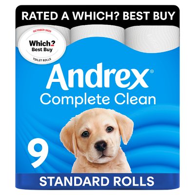 Andrex Complete Clean toilet tissue 9x190, imported from the UK