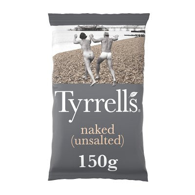 Tyrrells Naked No Salt crisps 150g, imported from the UK