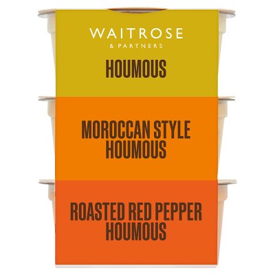 Waitrose houmous selection 3x60g classic Moroccan roasted red pepper - British product