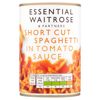 Waitrose short cut spaghetti in tomato sauce 410g (British brand)