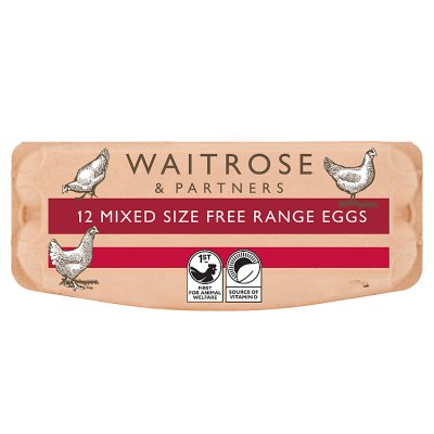 Waitrose mixed size free range eggs 12 pack, UK version