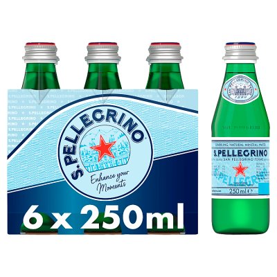 San Pellegrino sparkling mineral water glass bottles 6x250ml - British product