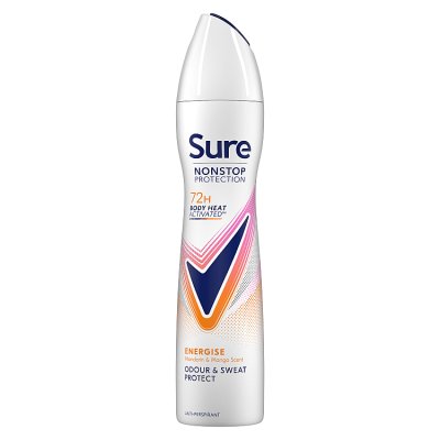 Sure antiperspirant spray Energise 250ml, imported from the UK