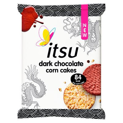 itsu dark chocolate corn cakes 34g, imported from the UK