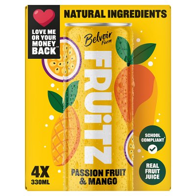 FRUiTZ sparkling drink passionfruit and mango 4x330ml (British brand)
