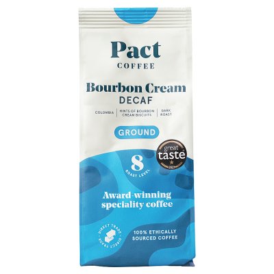 Pact Coffee Bourbon Cream decaf ground coffee 200g, imported from the UK