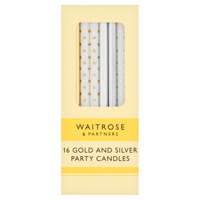 Waitrose gold and silver cake candles 16 pack, imported from the UK