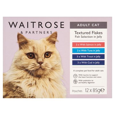 Waitrose cat food fish selection in jelly 12x85g, imported from the UK