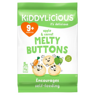 Kiddylicious melty buttons apple and carrot 5x6g, imported from the UK