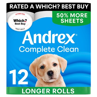 Andrex Complete Clean toilet tissue MEGA roll 12 pack (British brand)