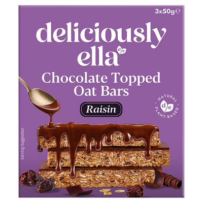 Deliciously Ella chocolate topped raisin oat bars multipack 3x50g - British product