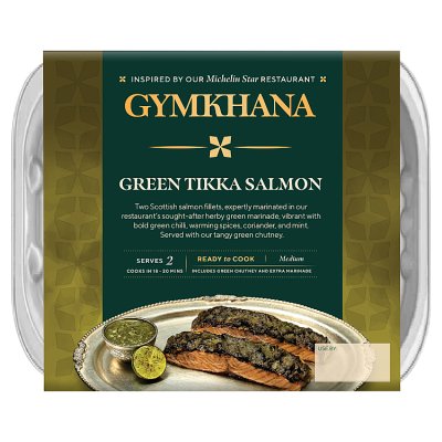 Gymkhana green tikka salmon ready meal 395g, UK version