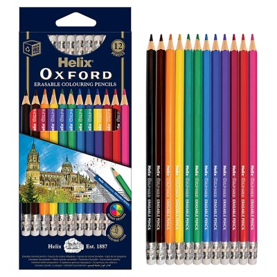 Helix Oxford erasable colouring pencils pack of 12, UK version